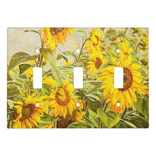 Sunflower Field Vintage Yellow Green Country Art Light Switch Cover