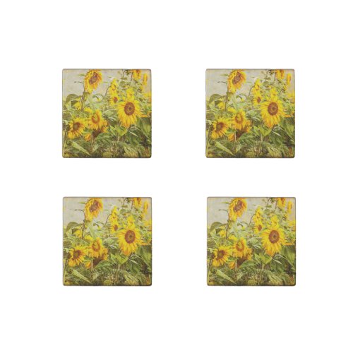 Sunflower Field Vintage Yellow Green Country Stone Magnet