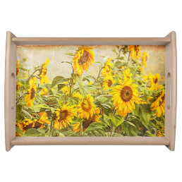 Sunflower Field Vintage Yellow Green Decorative Serving Tray