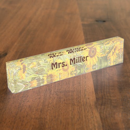 Sunflower Field Vintage Yellow Rustic Desk Name Plate