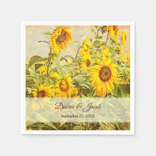 Sunflower Field Vintage Yellow Rustic Wedding Napkins
