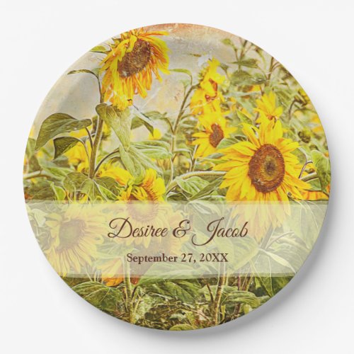 Sunflower Field Vintage Yellow Rustic Wedding Paper Plates