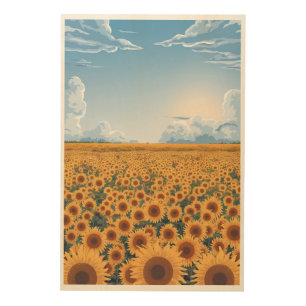 Sunflower Field Wall Art – Minimalist Flat Vector
