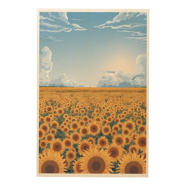 Sunflower Field Wall Art – Minimalist Flat Vector  (Front)