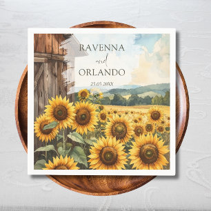 Sunflower Field Wooden House Fall Wedding Napkins