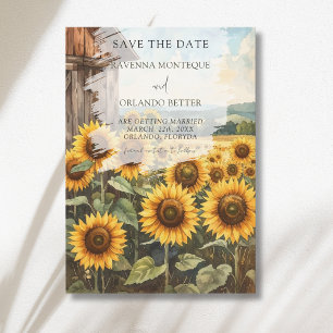 Sunflower Field Wooden House Fall Wedding Save The Date