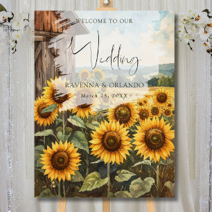 Sunflower Field Wooden House Fall Wedding Welcome Foam Board