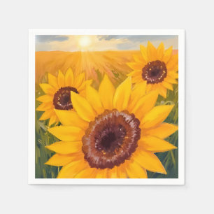 Sunflower Field Yellow Floral Watercolor Painted Napkins