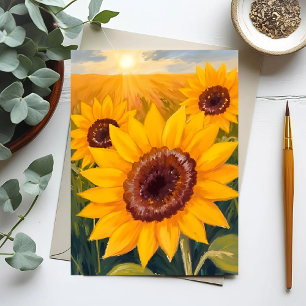 Sunflower Field Yellow Floral Watercolor Painted Postcard