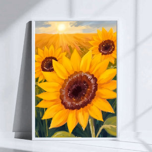 Sunflower Field Yellow Floral Watercolor Painted Poster