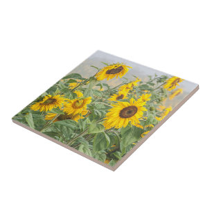 Sunflower Field Yellow Green Beautiful Floral Ceramic Tile