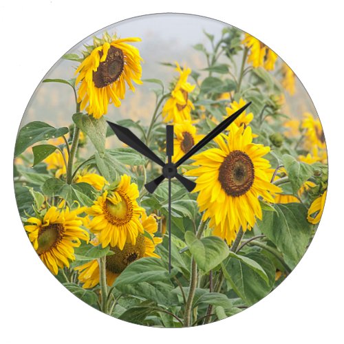 Sunflower Field Yellow Green Beautiful Floral Large Clock