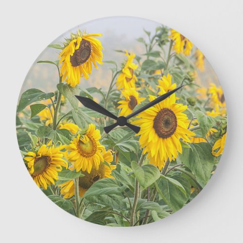 Sunflower Field Yellow Green Beautiful Floral Large Clock