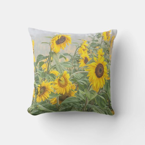 Sunflower Field Yellow Green Beautiful Floral Outdoor Pillow