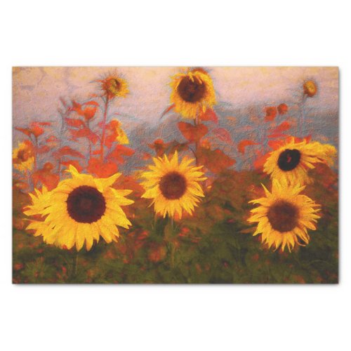 Sunflower Field Yellow Green Orange Vintage Art Tissue Paper