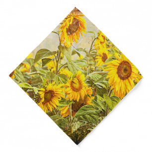 Sunflower Field Yellow Green Rustic Vintage Bandana