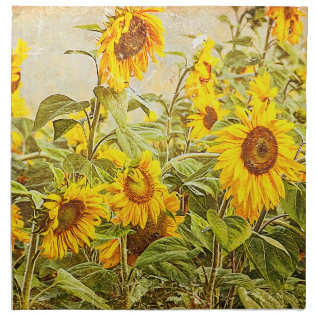 Sunflower Field Yellow Green Rustic Vintage Cloth Napkin (Front)