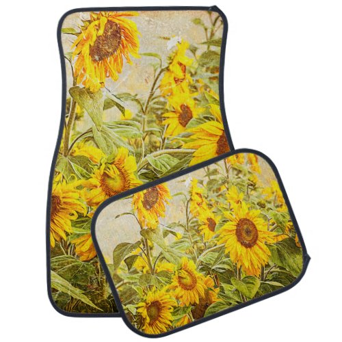 Sunflower Field Yellow Green Stylish Chic Vintage Car Floor Mat