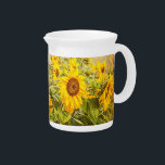 Sunflower Field Yellow Green Summer Rustic Vintage Beverage Pitcher<br><div class="desc">Yellow green sunflower botanical print beverage pitcher. Floral,  antique,  vintage,  retro farmhouse inspired texture design gift idea. Elegant,  watercolor art home decor. Pretty colorful country rustic flowers. Beautiful summer nature photo kitchenware. Image copyright Marg Seregelyi Photography.</div>