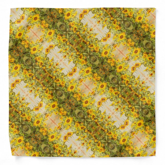 Sunflower Field Yellow Green Vintage Antique Bandana (Front)