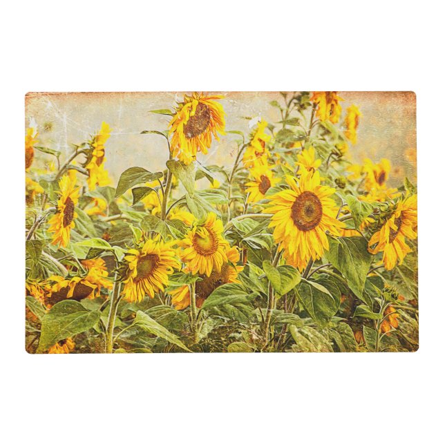 Sunflower Field Yellow Green Vintage Art Design Placemat (Front)