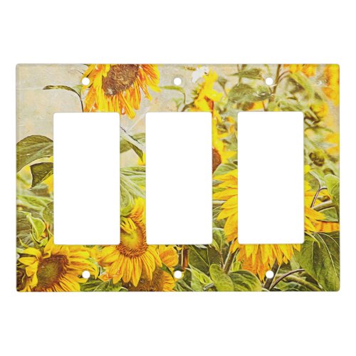 Sunflower Field Yellow Green Vintage Country Art Light Switch Cover