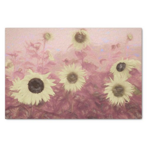 Sunflower Field Yellow Pink Pastel Vintage Art Tissue Paper