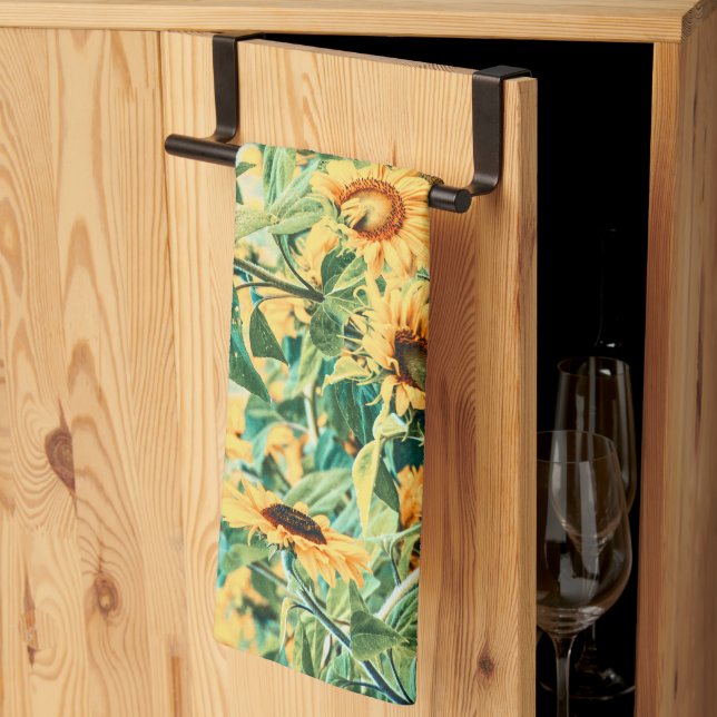 Sunflower Field Yellow Teal Floral Art Design Kitchen Towel (Thirds Fold)