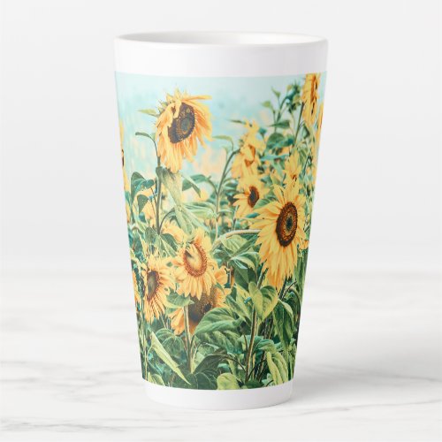 Sunflower Field Yellow Teal Floral Art Design Latte Mug