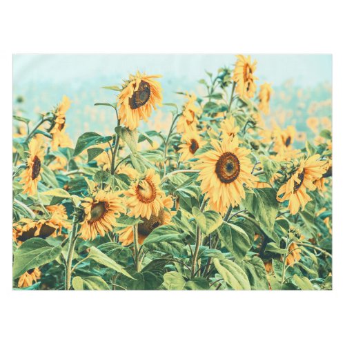 Sunflower Field Yellow Teal Floral Art Tablecloth