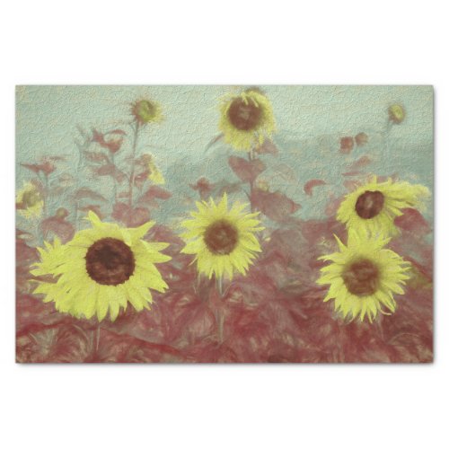 Sunflower Field Yellow Teal Watercolor Decoupage Tissue Paper