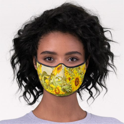 Sunflower Field Yellow Vintage Antique Country Premium Face Mask