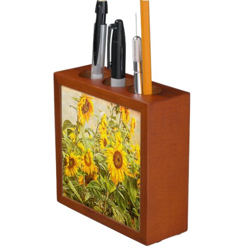 Sunflower Field Yellow Vintage Country Botanical Desk Organizer