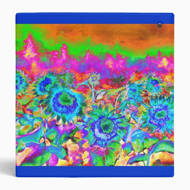 Sunflower Fields - Blue 3 Ring Binder (Back)