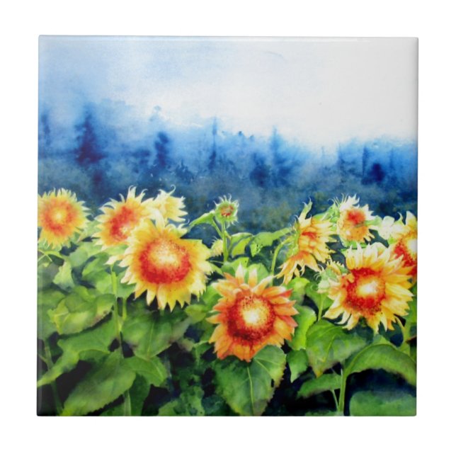 Sunflower Fields Ceramic Tile (Front)