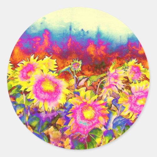 Sunflower Fields Classic Round Sticker