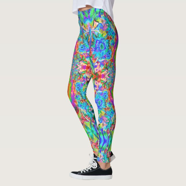 sunflower fields forever blue abstract sunflowers leggings (Left)