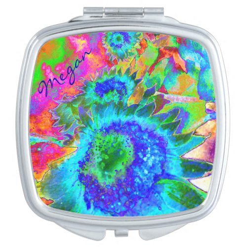 Sunflower fields forever _ blue compact mirror