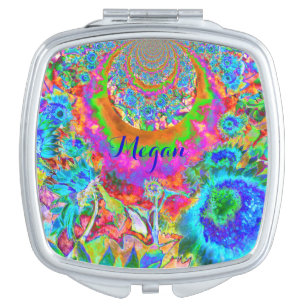 Sunflower fields forever - monogram - blue compact mirror
