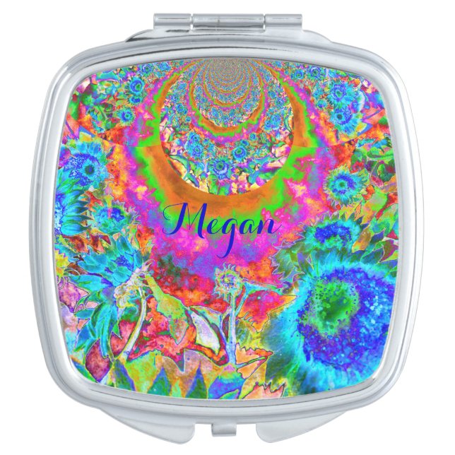 Sunflower fields forever - monogram - blue compact mirror (Front)