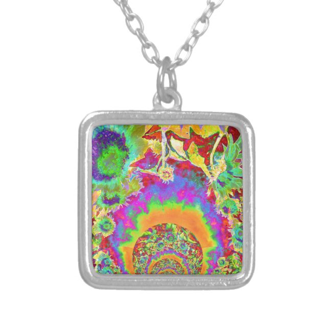 Sunflower Fields Forever - orange Silver Plated Necklace (Front)