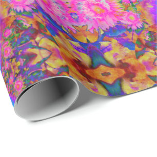 Sunflower fields forever pink abstract flowers wrapping paper