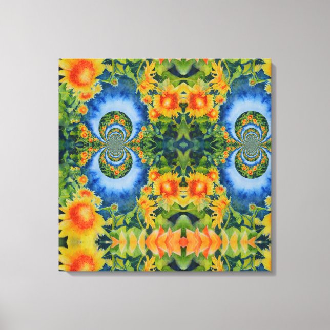 Sunflower fields forever, retro surreal sunflowers canvas print (Front)