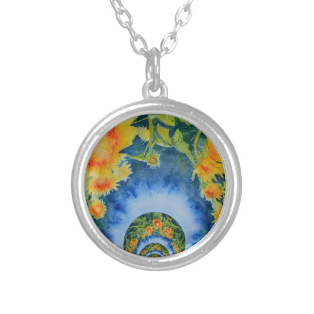Sunflower Fields Forever Silver Plated Necklace (Front)