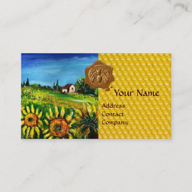SUNFLOWER FIELDS ,HONEY BEE WAX SEAL ,BEEKEEPER BUSINESS CARD (Front)
