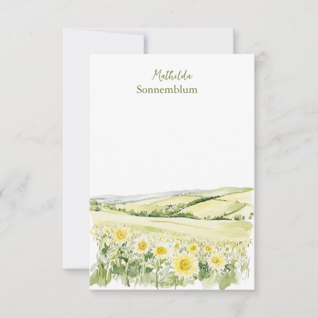 Sunflower Fields Landscape Note Card (Front)