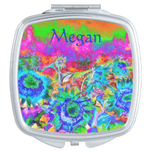 Sunflower Fields - monogram - blue Compact Mirror