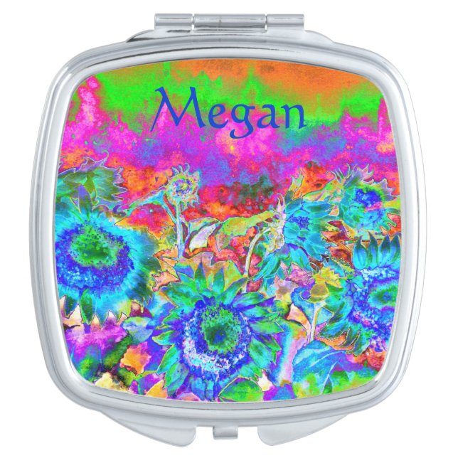 Sunflower Fields - monogram - blue Compact Mirror (Front)
