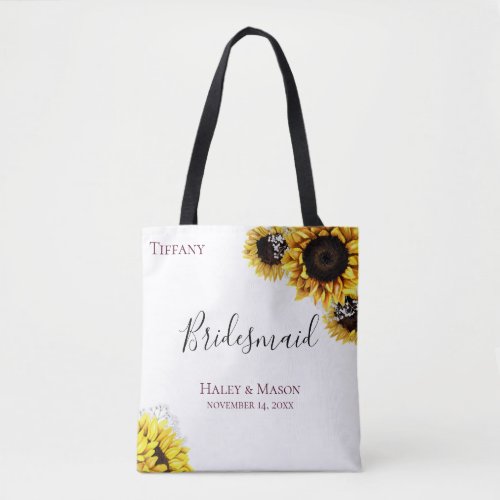Sunflower Fields Personalized Bridesmaid Tote Bag