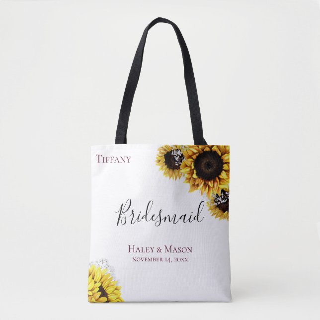 Sunflower Fields Personalized Bridesmaid Tote Bag (Front)